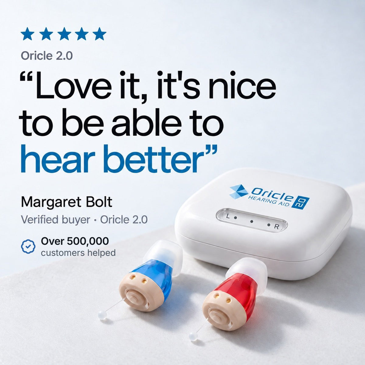 Five-star Oricle 2.0 review from verified buyer Margaret Bolt: Love it, it's nice to be able to hear better. Over 500,000 customers helped